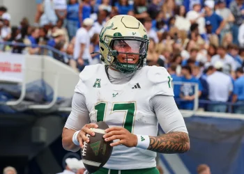 USF head football coach Alex Golesh on quarterback Byrum Brown's future: "I think his season is crazy high."