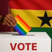 Illustration from the cover of the Rightify Ghana report "Weaponising Homophobia in Ghana’s 2024 Elections".