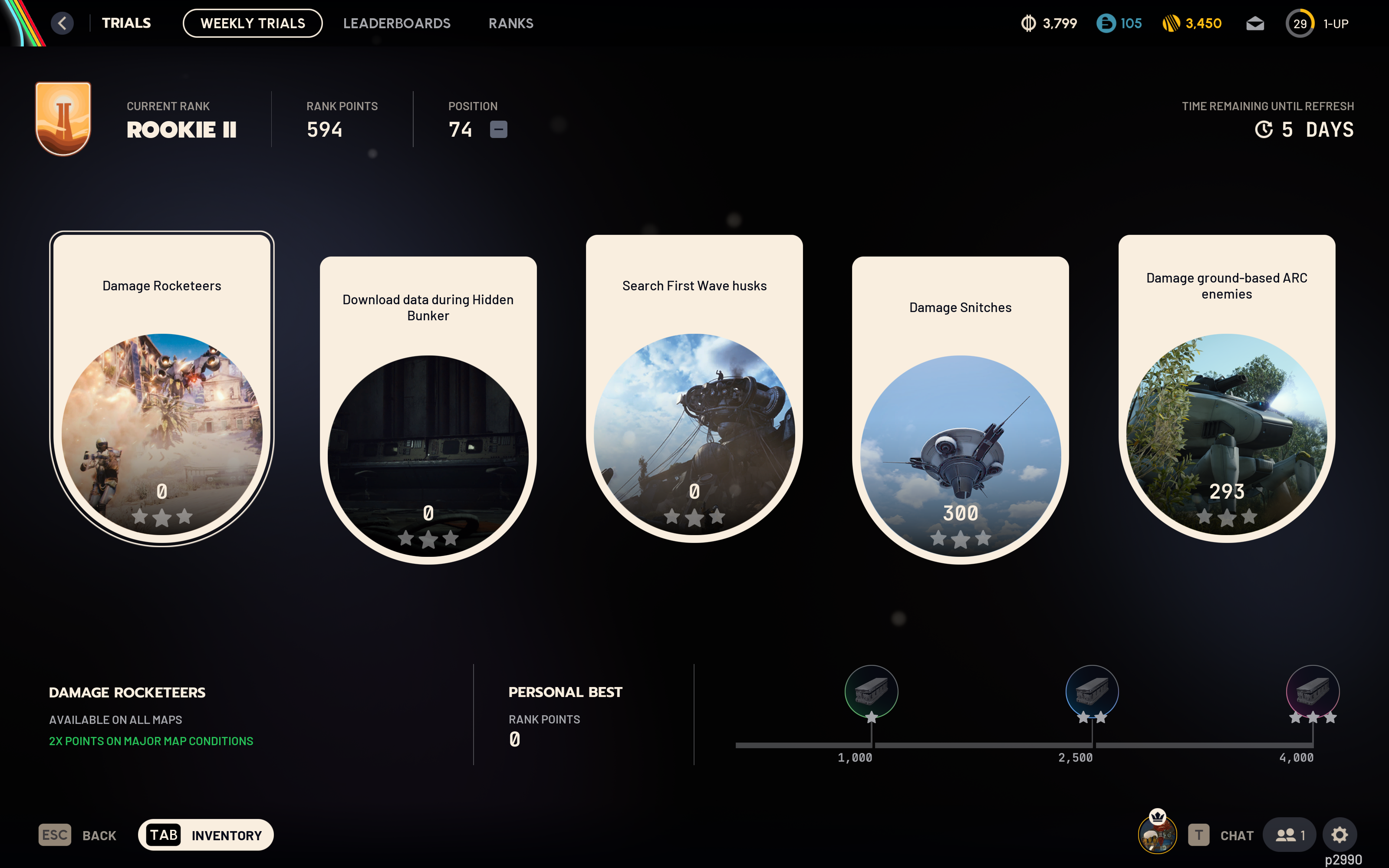 Arc Raiders Trials: The week 5 Trial challenges in the menu.