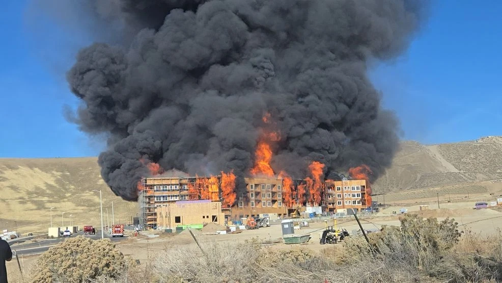 A massive fire ignited in Lehi, engulfing multiple structures under construction near the Point of the Mountain. (Photo: Shishir Dixit, KUTV)