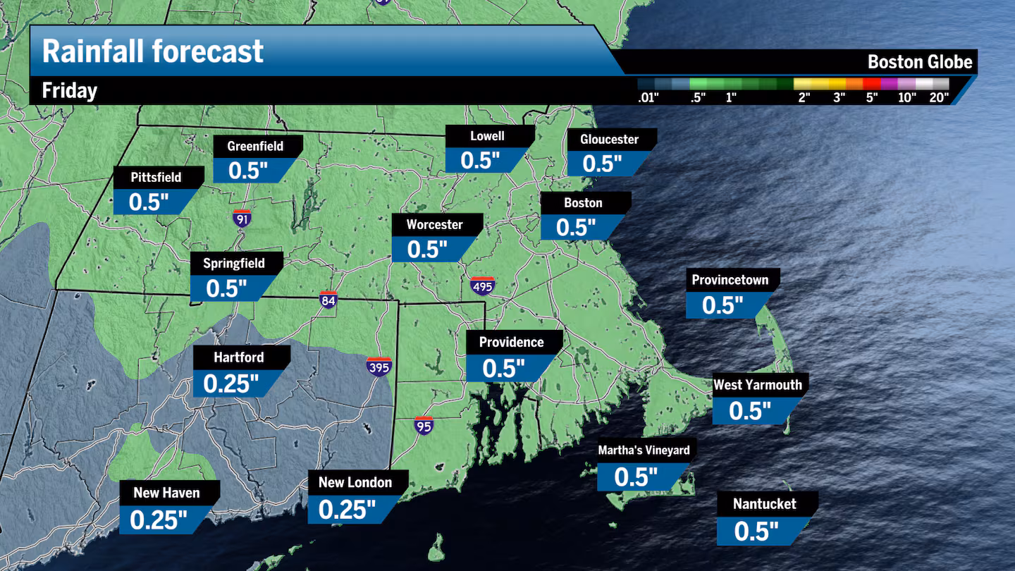 Rainfall totals could reach a quarter to a half inch across Southern New England.