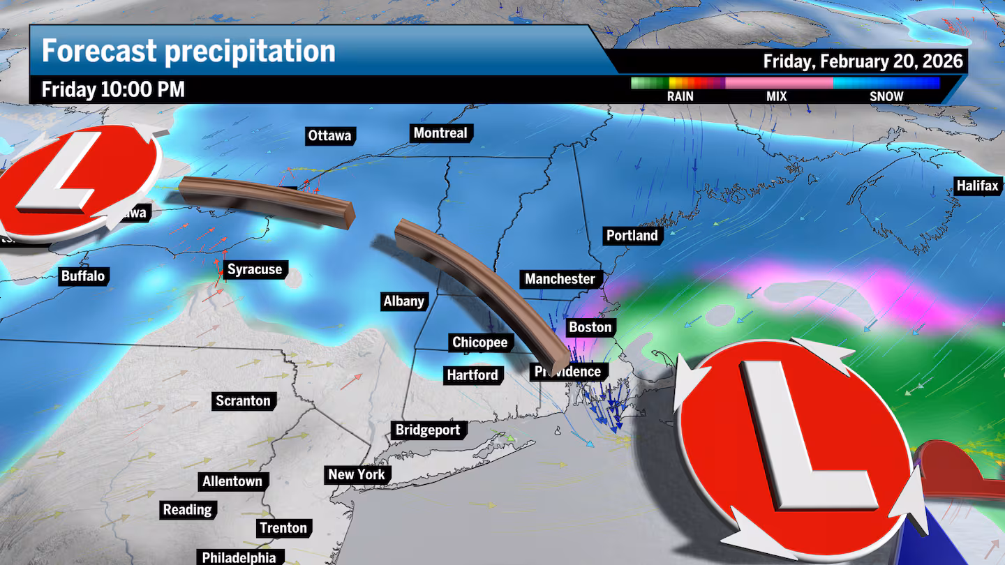 The storm forecast as of 10 p.m. on Friday.