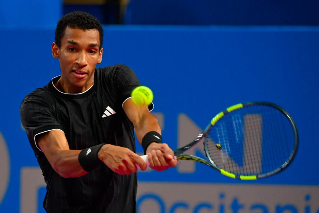 Felix Auger-Aliassime in action.