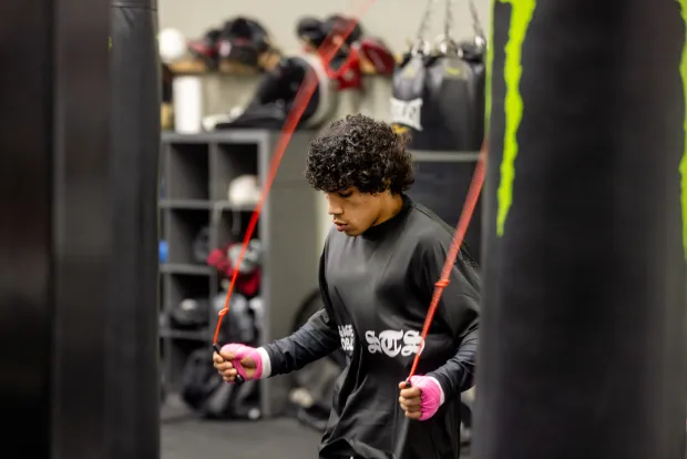 MMA fighter Imanol Rodriguez trains for his UFC debut on the Feb. 28 card in Mexico City, on Friday, Jan. 30, 2026 at the Sanchez Boxing MMA gym in Santa Rosa. (John Burgess/The Press Democrat)
