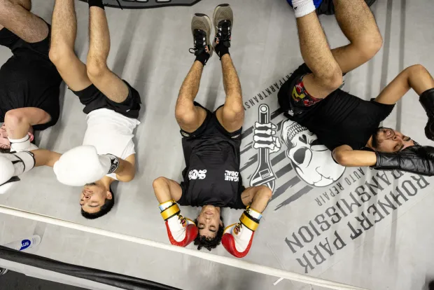 MMA fighter Imanol Rodriguez, center, trains for his UFC debut on Feb. 28 in Mexico City on Friday, Jan. 30, 2026 at the Sanchez Boxing MMA gym in Santa Rosa. (John Burgess/The Press Democrat)