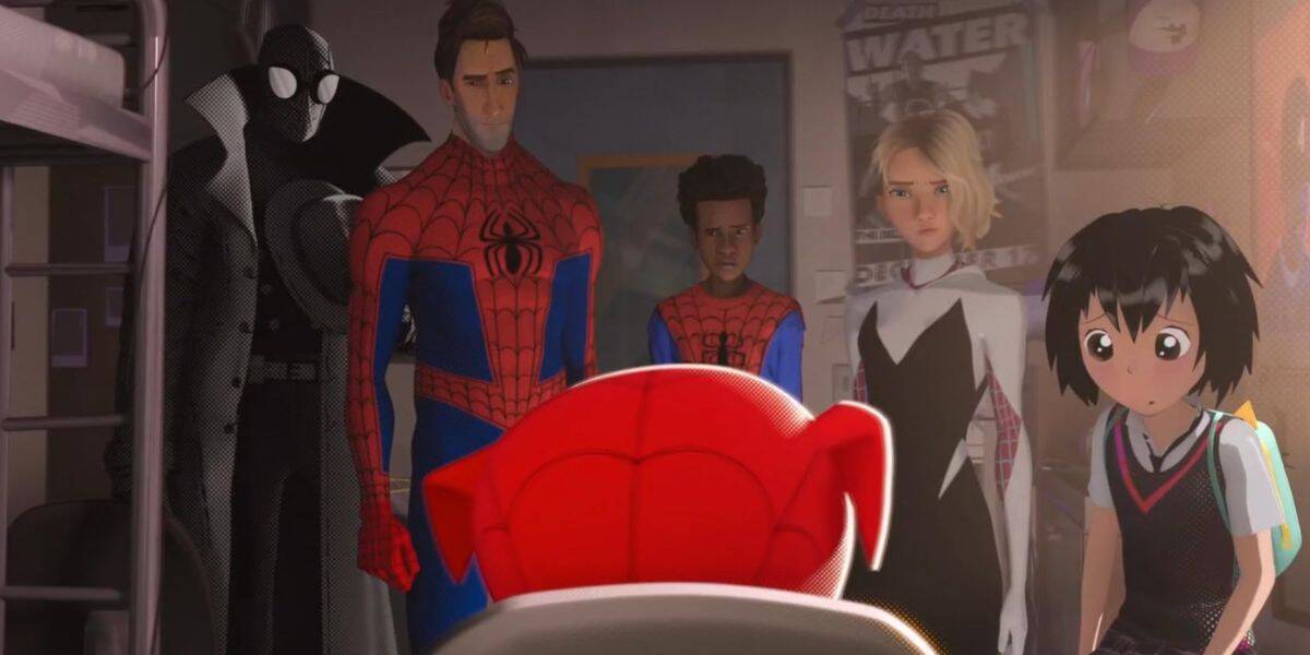 gang of Spidey heroes in 'Inot the Spider-Verse'