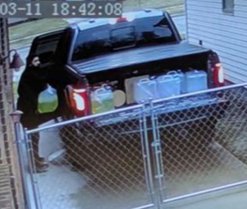 An image released by the FBI Detroit Field Office during a news conference Monday on the Michigan synagogue attack shows plastic jugs in the bed of Ghazali's truck.