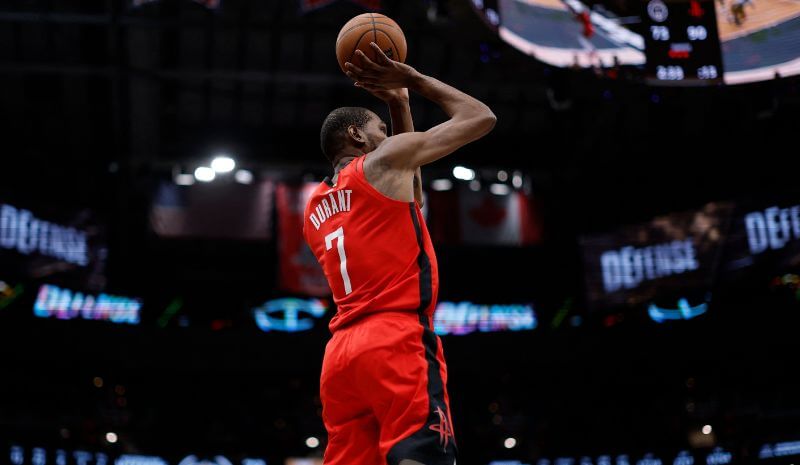 Houston Rockets forward Kevin Durant (7) shoots the ball.