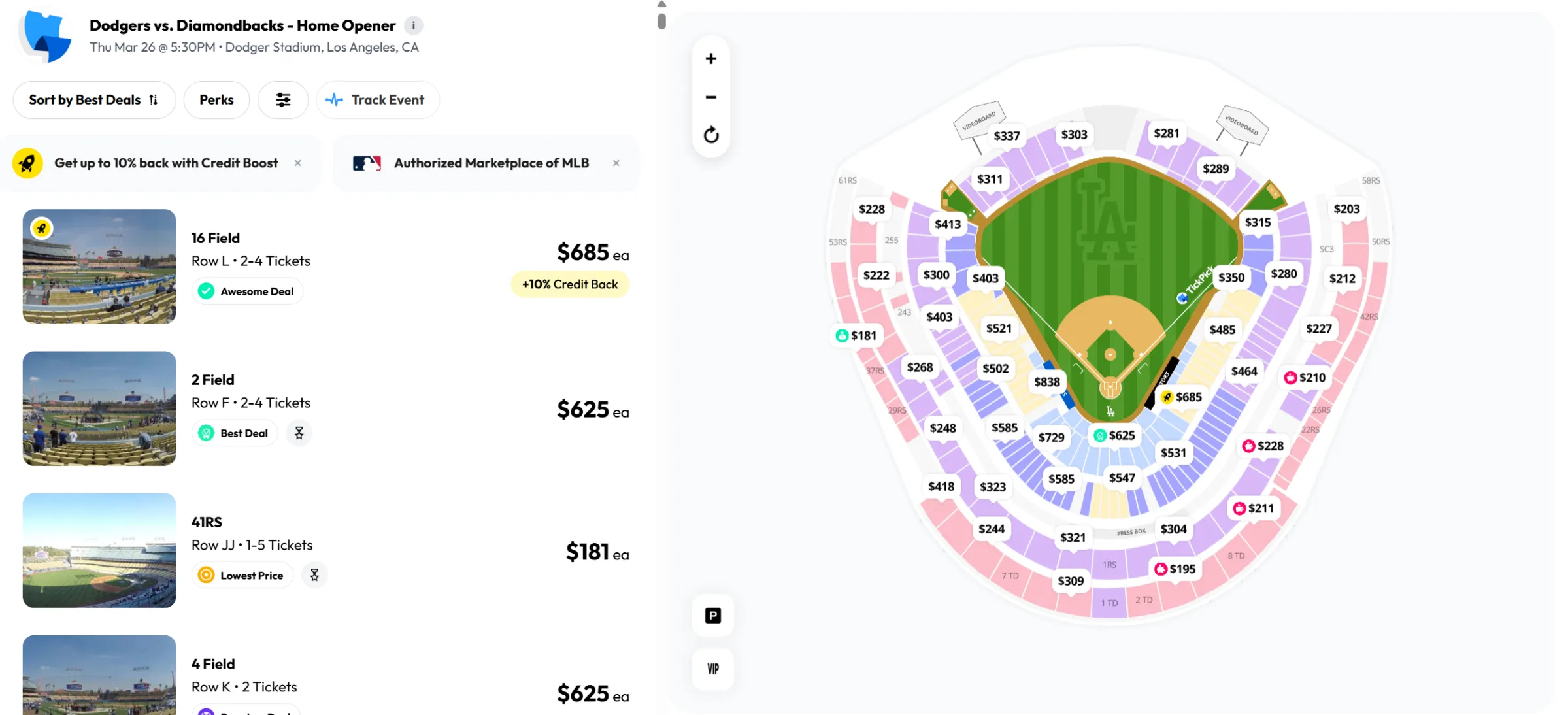 Current ticket prices for Opening Day 2026 on TickPick