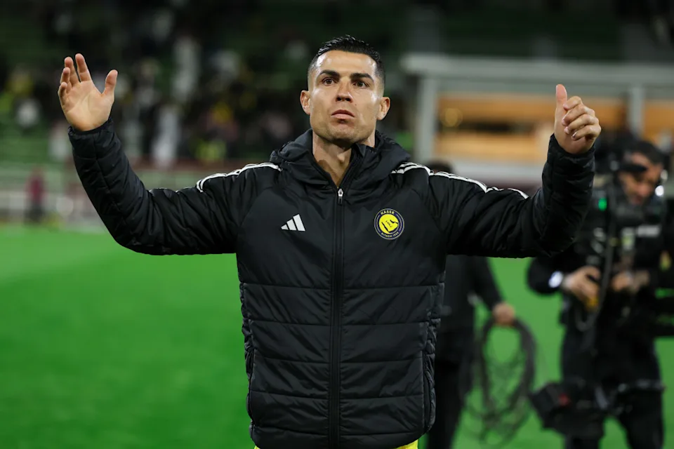 Cristiano Ronaldo of Al Nassr celebrates victory after winning the Saudi Pro League match between Al Najmah and Al Nassr at King Abdullah Sport City Stadium on February 25, 2026, in Buraydah, Saudi Arabia. Photo by Yasser Bakhsh/Getty Images