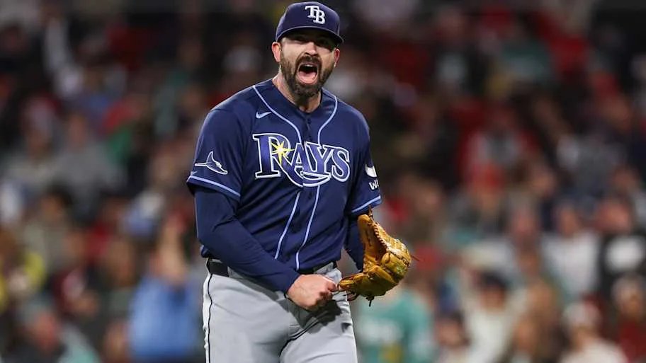 Tampa Bay Rays starting pitcher Jesse Scholtens (65) reacts during the fourth inning against the Boston Red Sox.