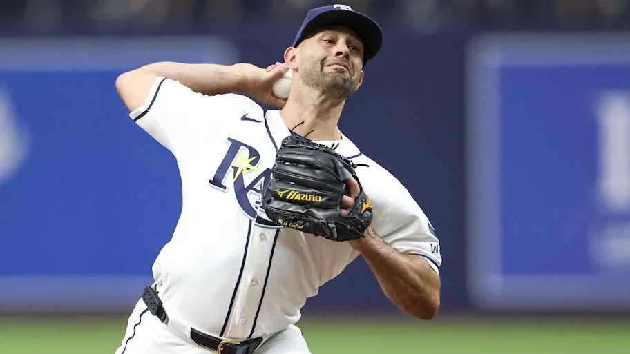 Tampa Bay Rays starting pitcher Nick Martinez (28) throws a pitch against the Toronto Blue Jays.